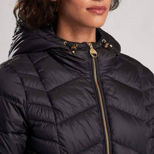 Womens Black Ace Hooded Quilted Jacket