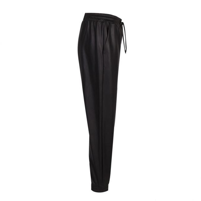 Womens Black Faux Leather Joggers