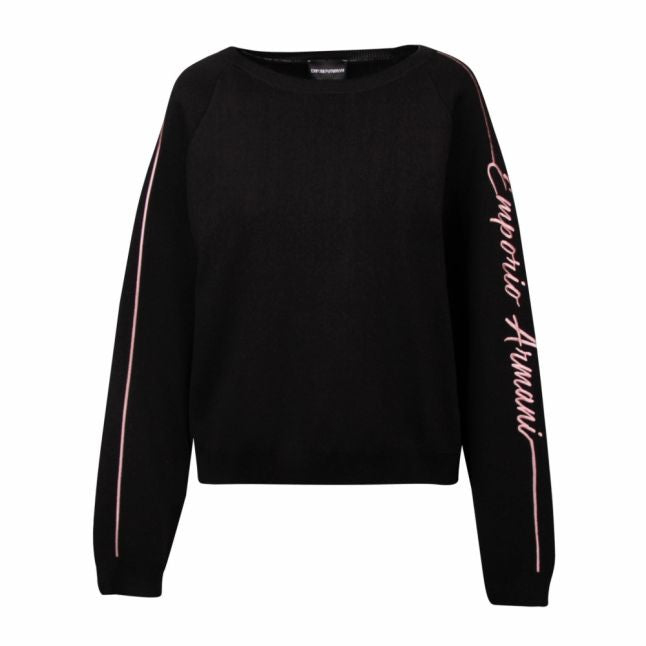 Womens Black Embroidered Arm Sweat Top