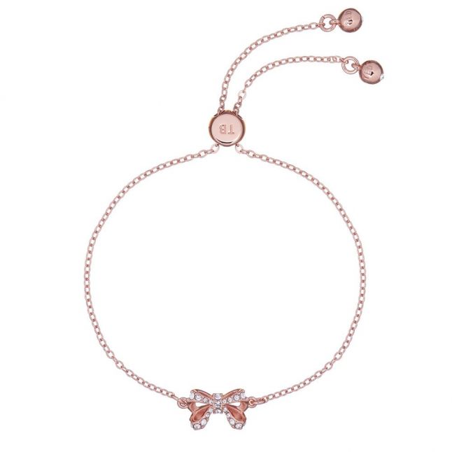 Womens Rose Gold/Crystal Carsaa Bow Drawstring Bracelet