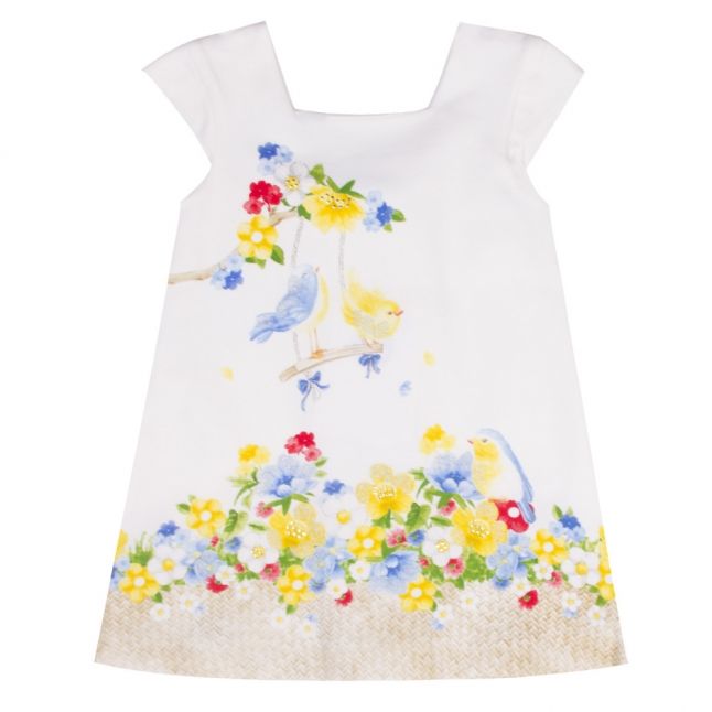 Infant White Birds & Flowers Dress