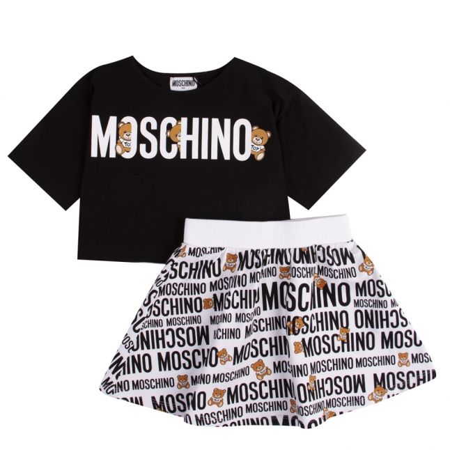 Girls Black/White Logo Toy Print Top & Skirt Set