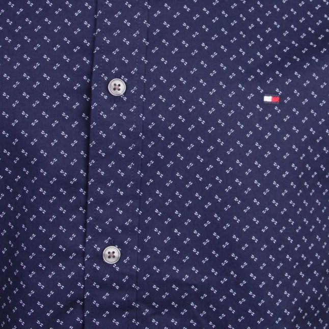 Mens Navy Geo Print Slim Fit L/s Shirt