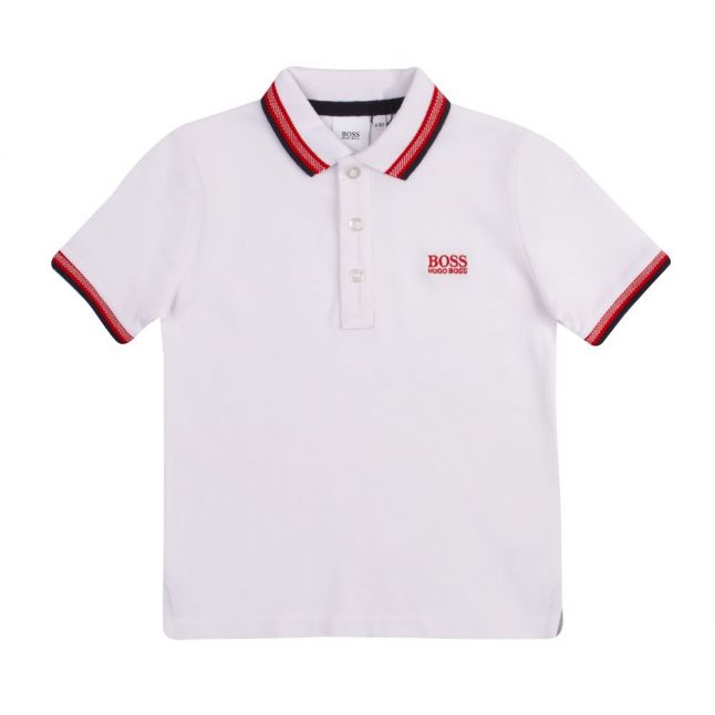 Boys White Tipped Collar S/s Polo Shirt