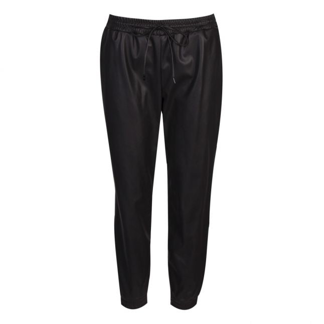 Womens Black Faux Leather Joggers