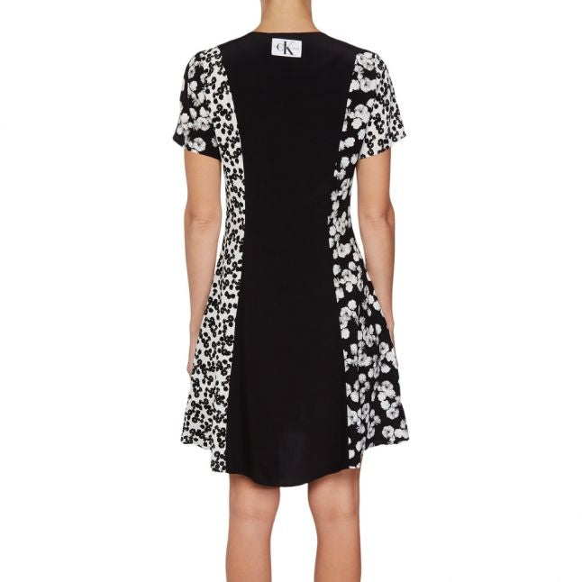 Womens Black Peony Floral Blocking Dress