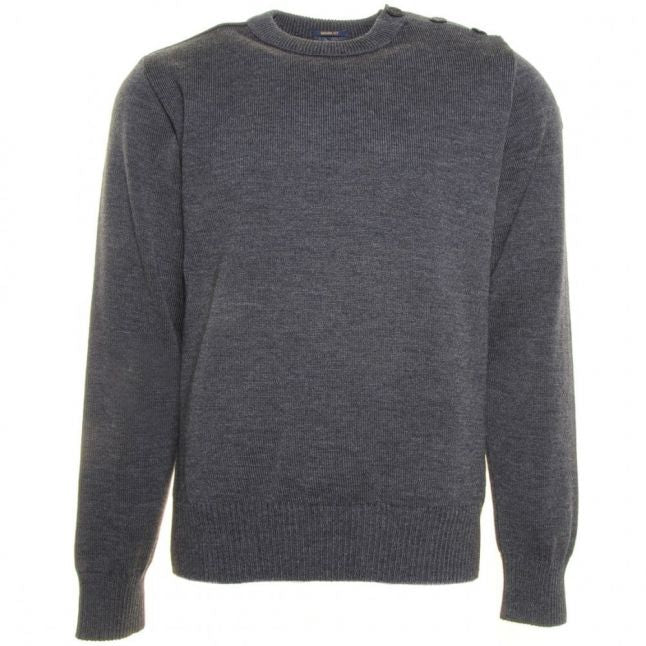 Paul & Shark Mens Grey Shark Fit Button Neck Crew Knitted Jumper