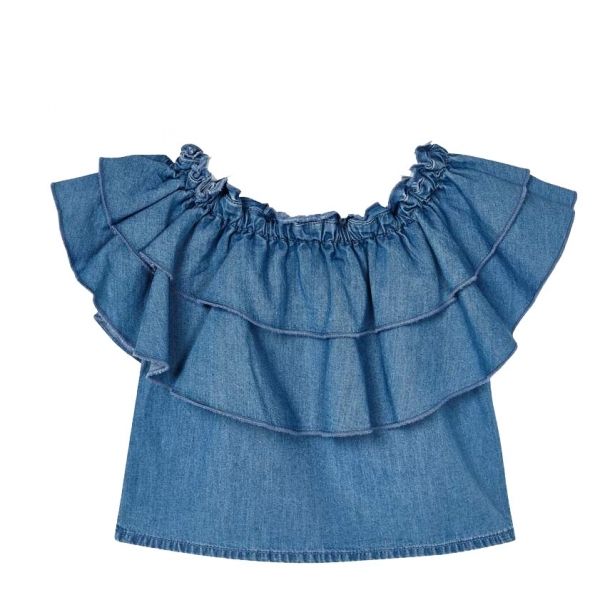 Girls Light Blue Frill Denim Top