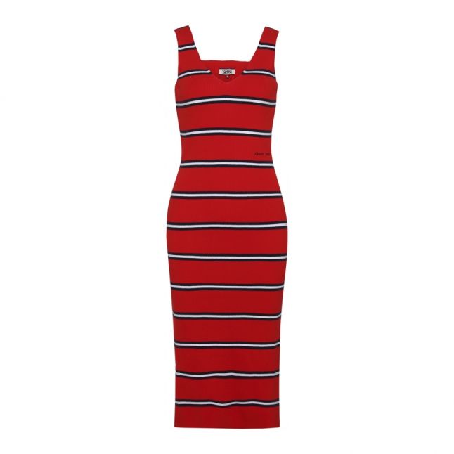 Womens Flame Scarlet Knitted Stripe Midi Dress