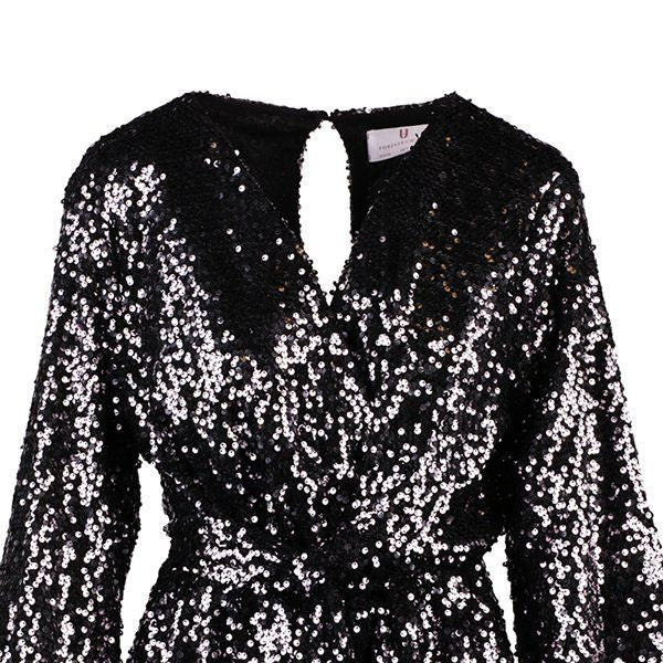 Womens Forever Unique Black Sequin Wrap Playsuit