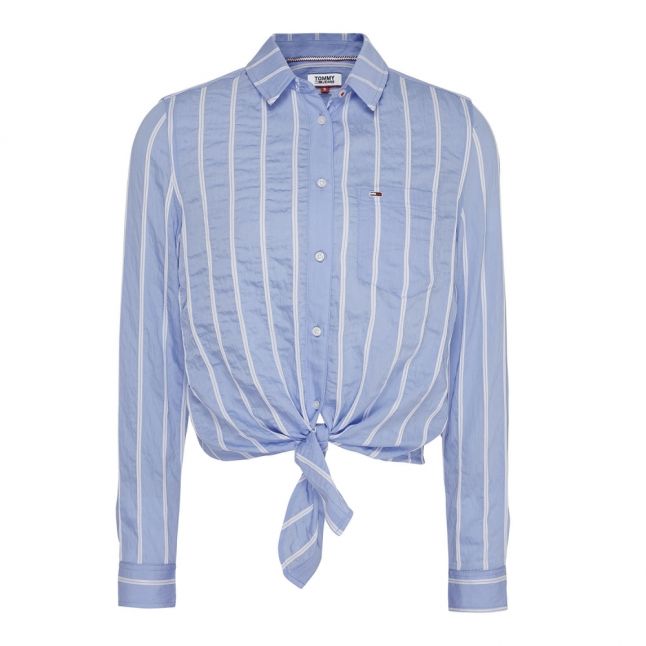 Womens Blue Stripe Front Knot Shirt