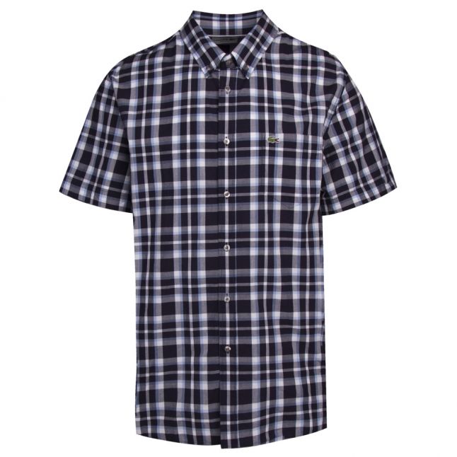 Mens Navy/Blue Multi Check Regular Fit S/s Shirt