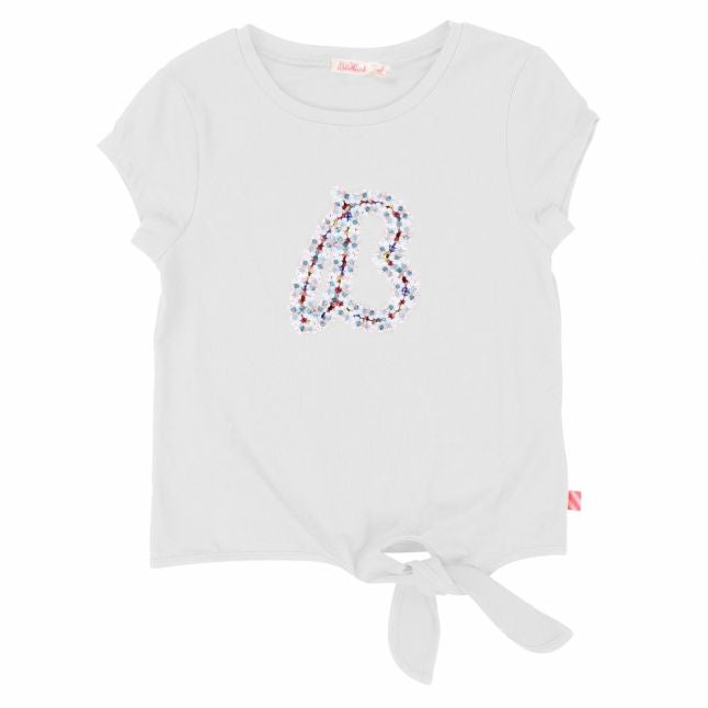 Girls White Tie Front Embroidered S/s T Shirt