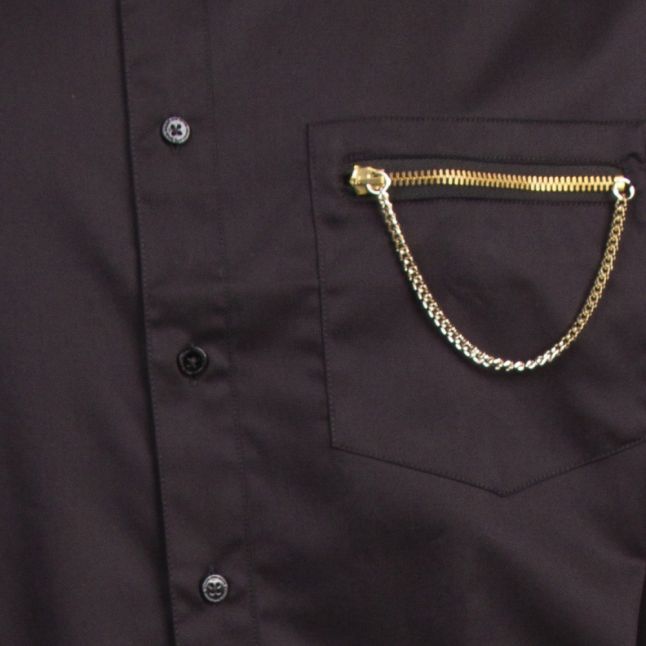 Mens Black Chain Pocket L/s Shirt