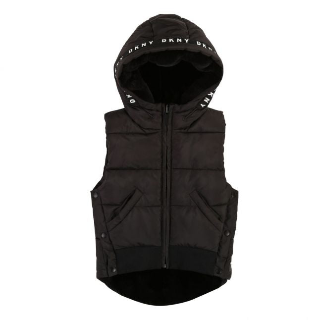 Girls Black Reversible Hooded Gilet