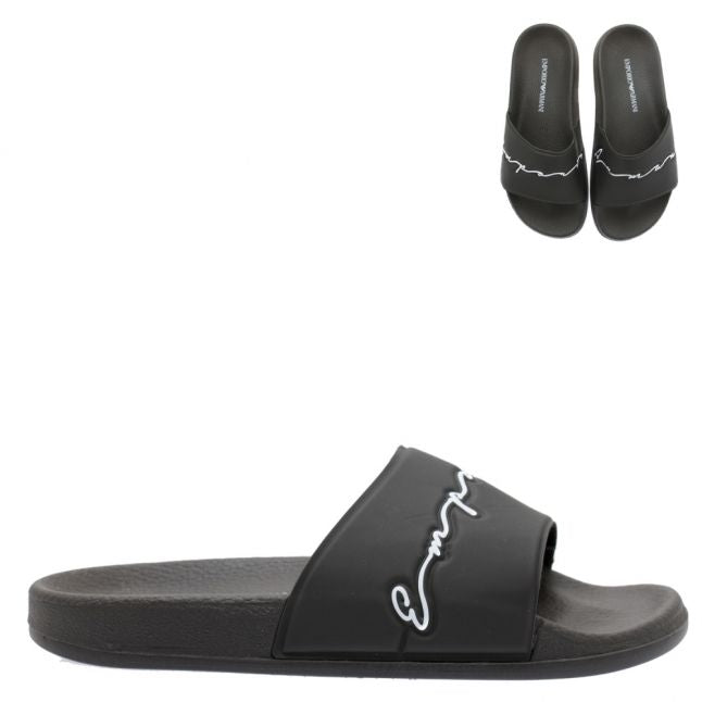 Womens Black Script Logo Slides