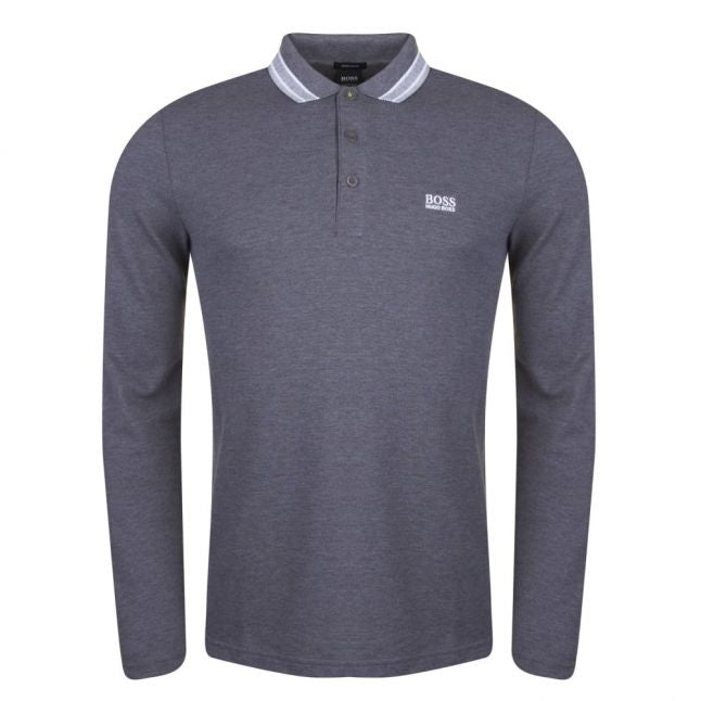 Athleisure Mens Grey Melange Plisy Reg L/s Polo Shirt