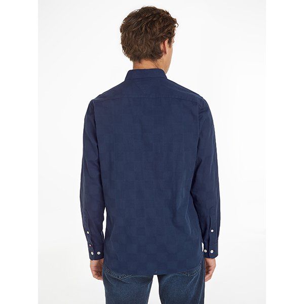 Mens Carbon Navy Gingham Texture Reg L/s Shirt