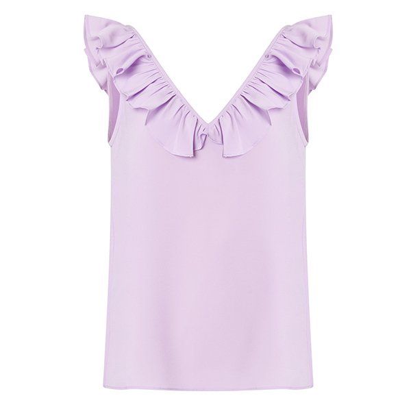 Womens Sheer Lilac Recycled Crepe Ruffle Cami Top