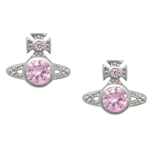 Womens Vivienne Westwood Platinum/Lt Pink CZ London Orb Earrings