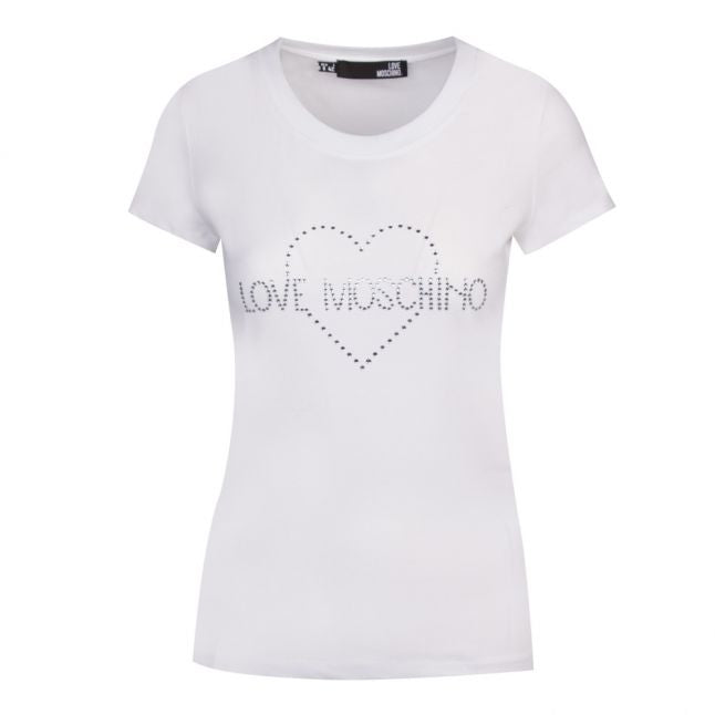 Womens Optical White Jewel Heart Slim Fit S/s T Shirt