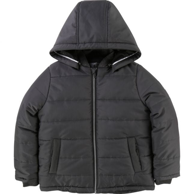 Boys Grey Blue Padded Hooded Coat