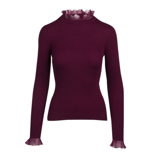 Womens Deep Purple Dvana Frill Neck Jumper