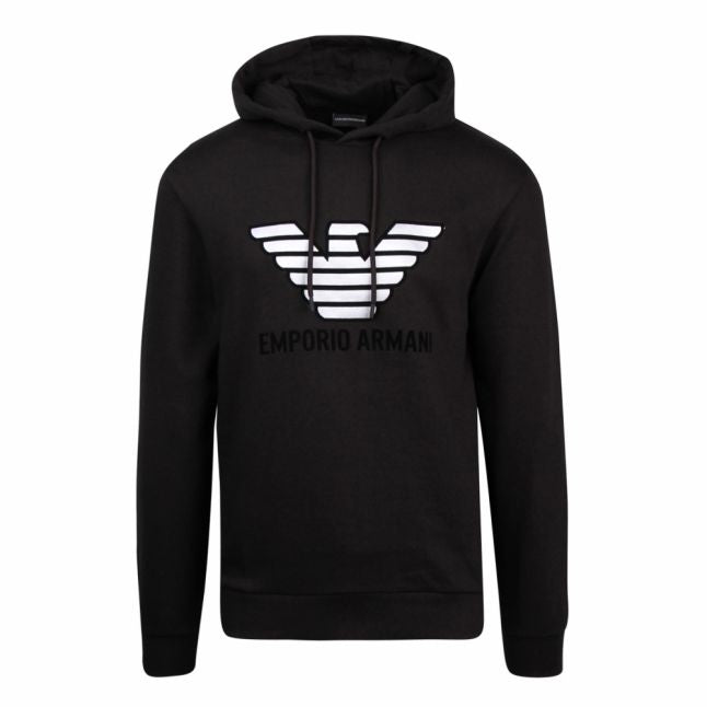 Mens Black Branded Eagle Hooded Sweat Top