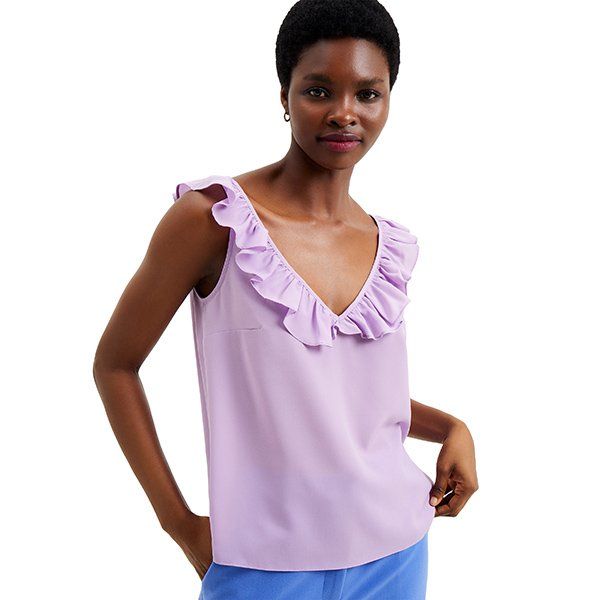 Womens Sheer Lilac Recycled Crepe Ruffle Cami Top