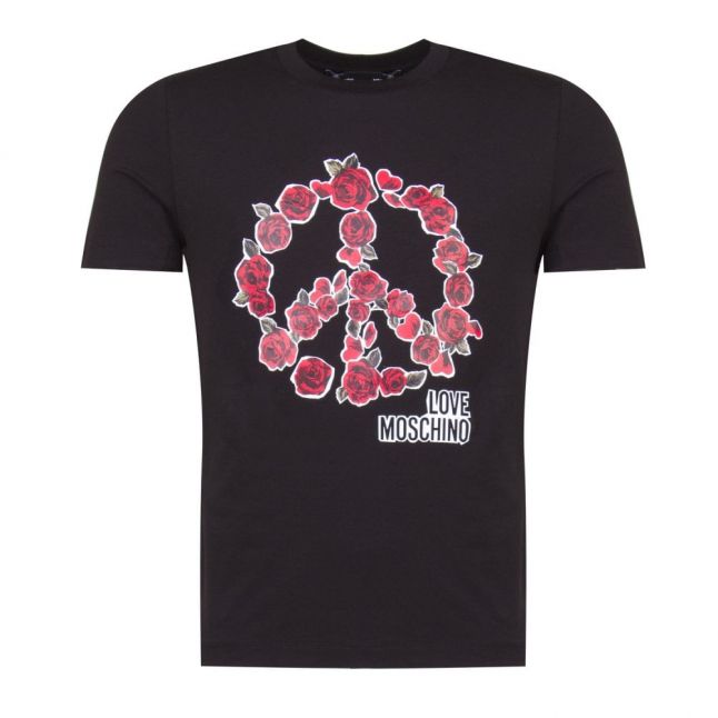 Mens Black Peace Rose Slim S/s T Shirt