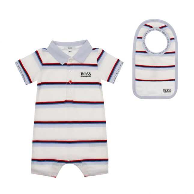 Baby White Stripe Polo Romper & Bib Set