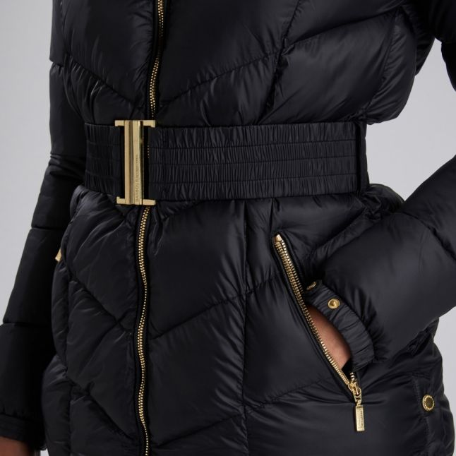 Womens Black Highpoint Hooded Quilted Coat