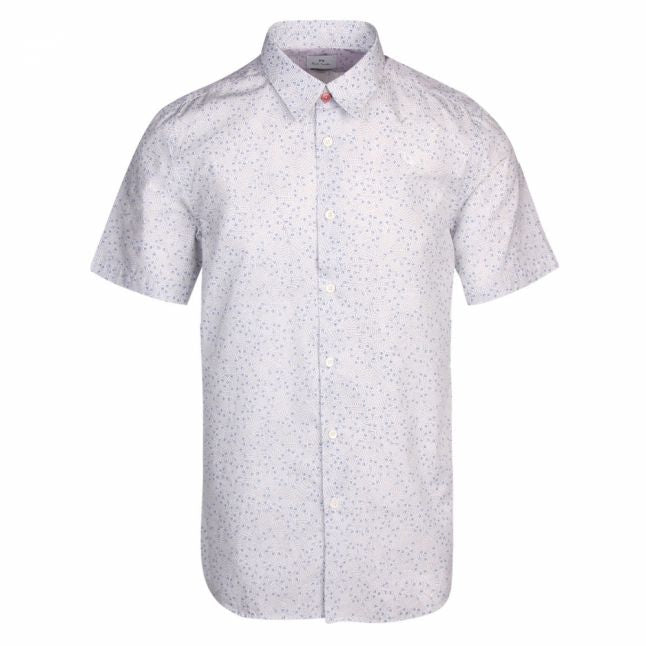 Mens White Hand Flower Tailored S/s Shirt