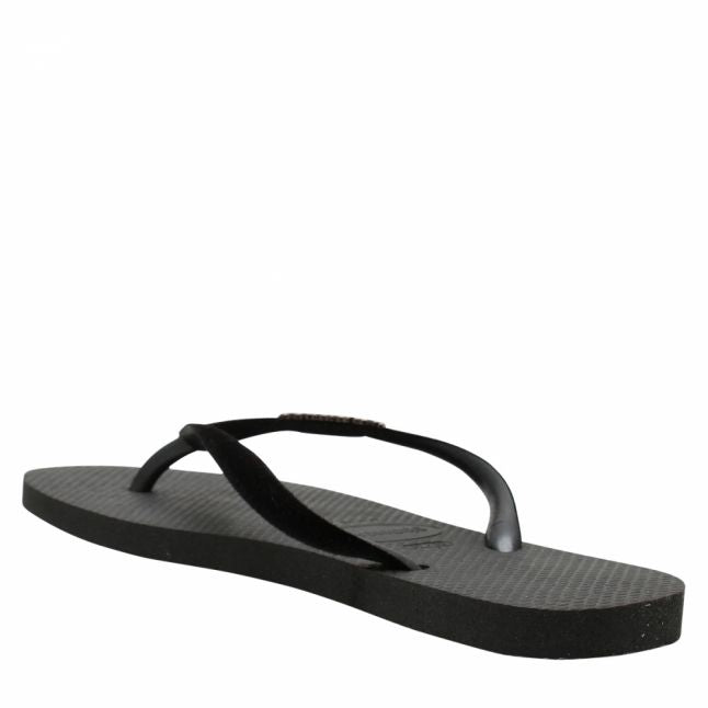 Womens Black Slim Velvet Flip Flops