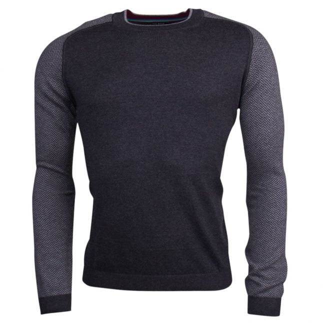 Mens Charcoal Pepmint Herringbone Knitted Jumper