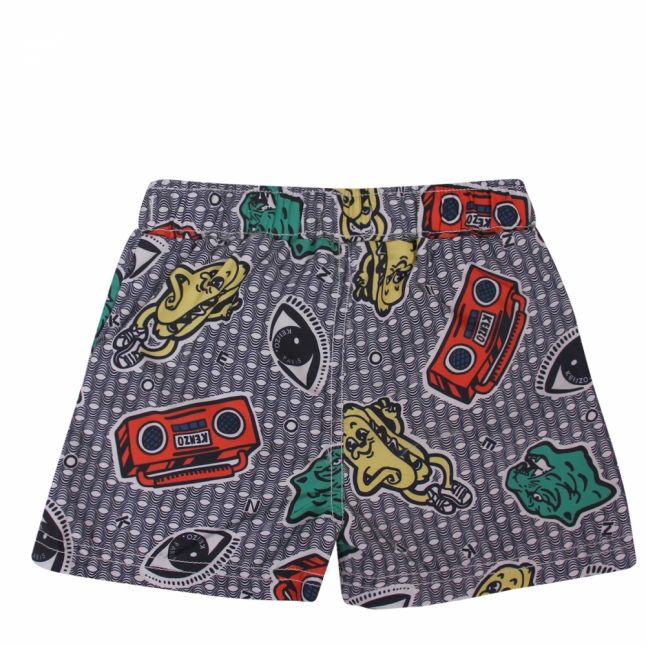 Junior White/Blue Wax Print Swim Shorts