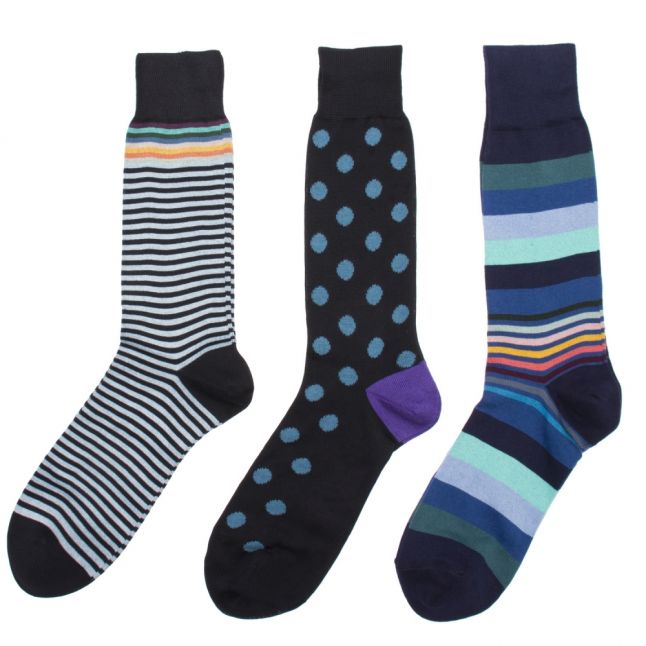 Mens Navy Stripe & Spot 3 Pack Socks Gift Set