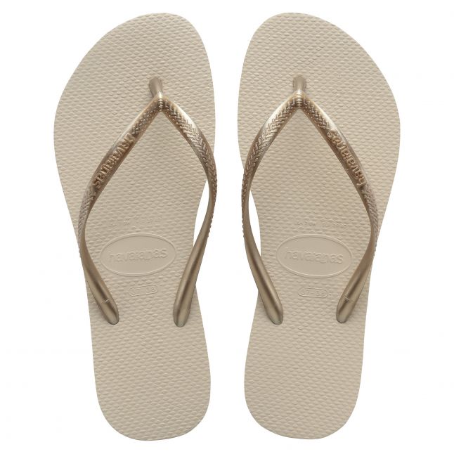 Womens Beige Slim Flip Flops