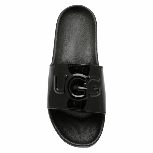 Womens Black Royale Graphic Metallic Slides