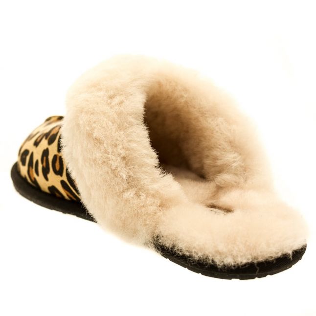 Womens Chestnut Scuffette II Calf Hair Leopard Slippers