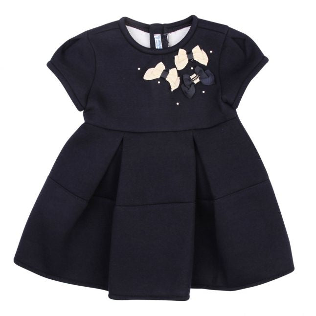 Infant Navy Bow Pleated Dress