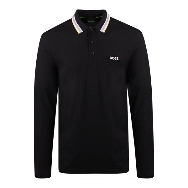 Mens Black Plisy L/s Polo Shirt