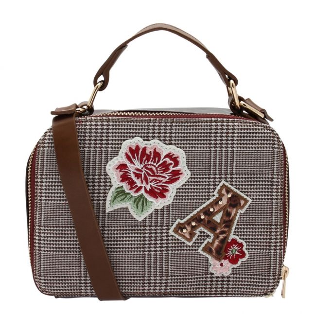 Girls Tartan Floral Patch Crossbody Bag