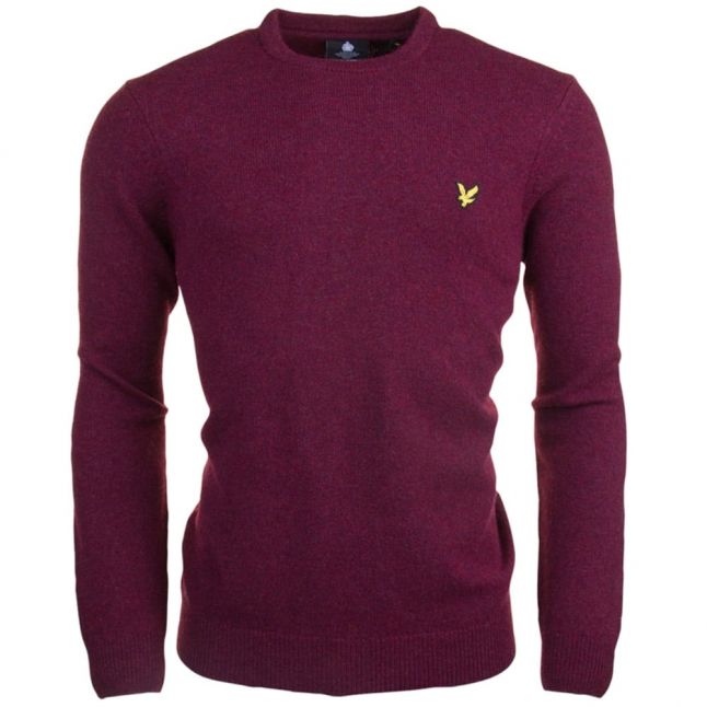 Mens Claret Marl Lambswool Crew Knitted Jumper