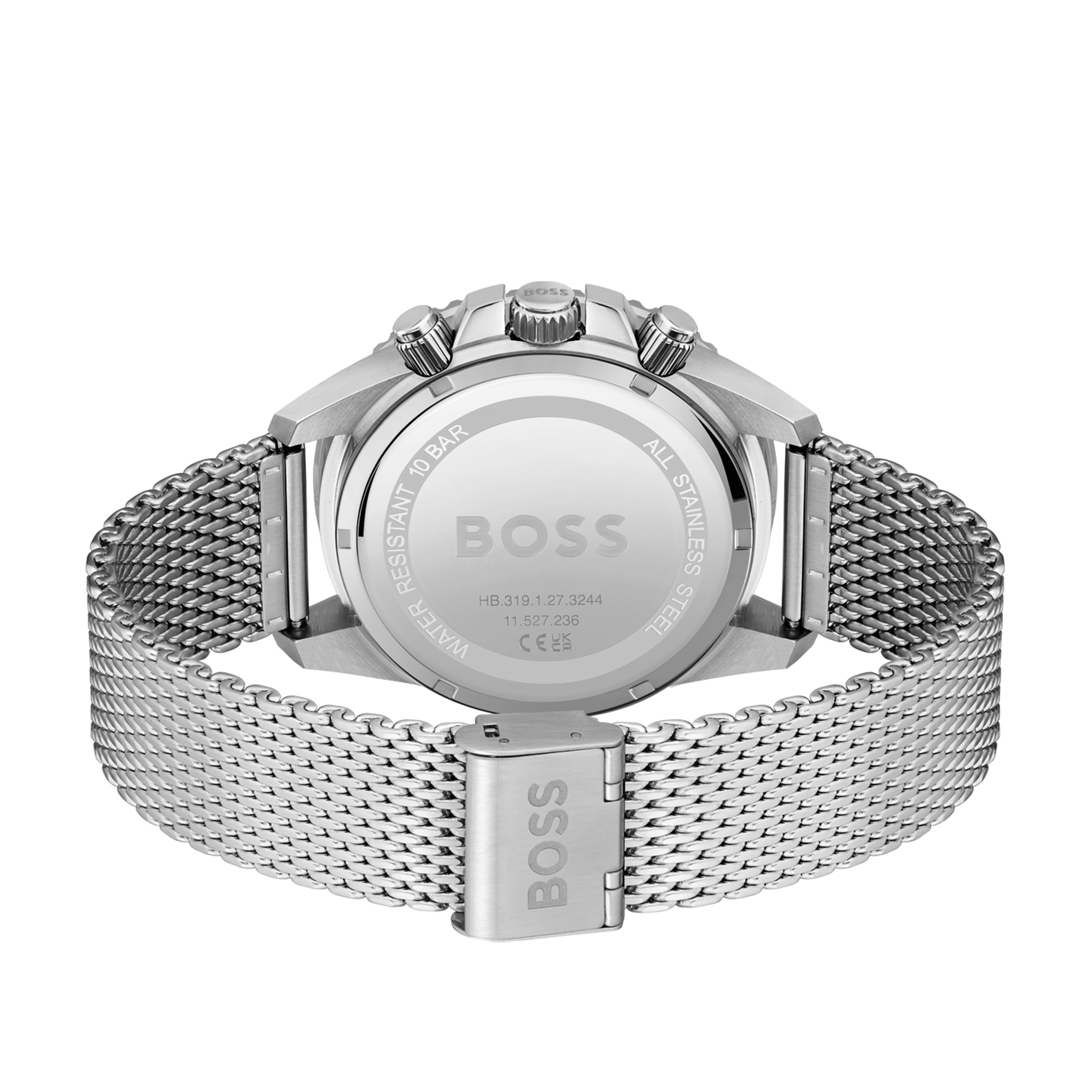 Mens BOSS Silver/Green Admiral Mesh Strap Watch