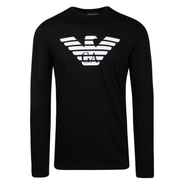 Mens Black Branded Eagle L/s T Shirt