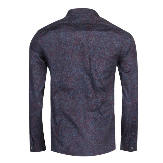 Mens Navy Squiggle Slim Fit L/s Shirt