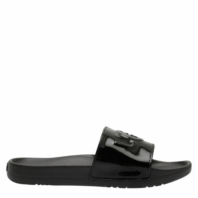 Womens Black Royale Graphic Metallic Slides