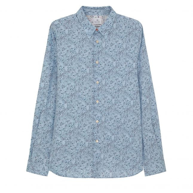 Mens Light Blue Leaves Tailored Fit L/s Shirt