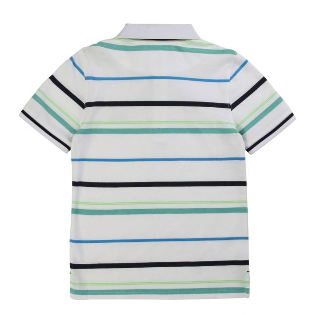 Boys White/Green Multi Stripe S/s Polo Shirt